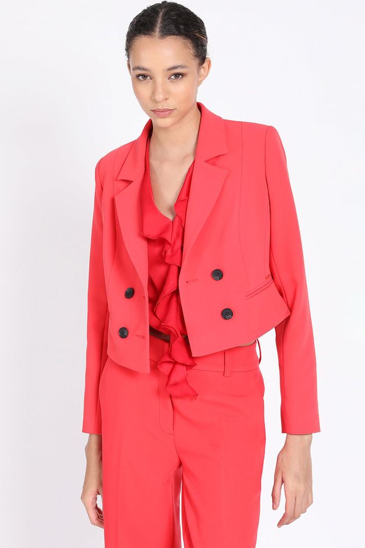 Blazer Cropped Cruzado, Rojo Liola-0