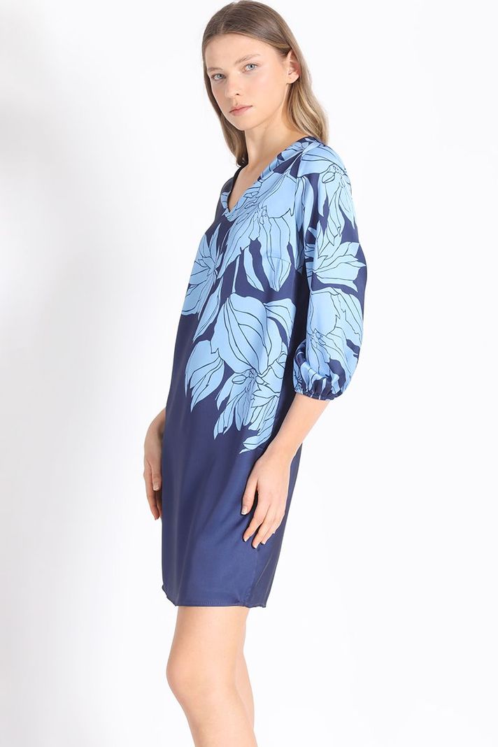 Vestido Recto Satin Estampado, Azul Liola-0