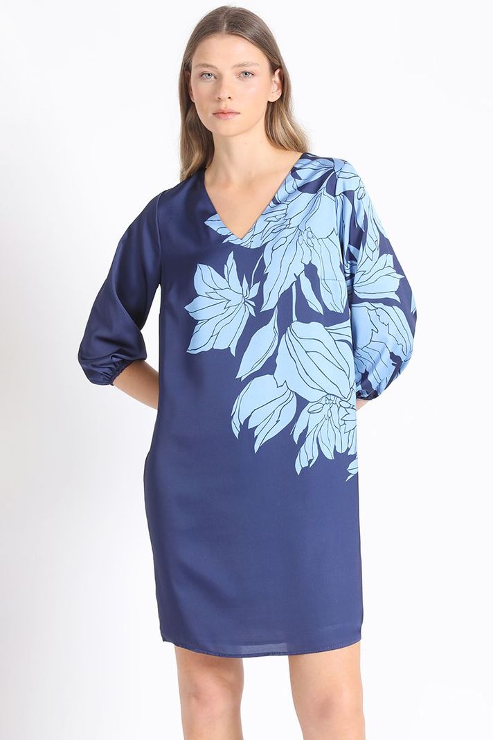 Vestido Recto Satin Estampado, Azul Liola-3