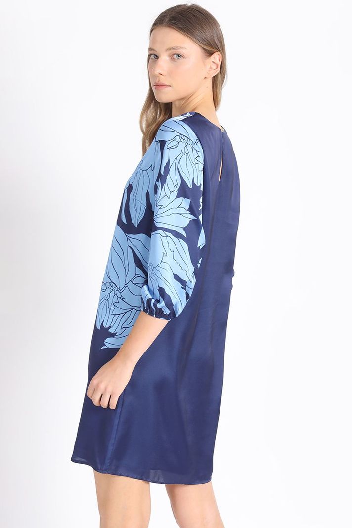 Vestido Recto Satin Estampado, Azul Liola-4