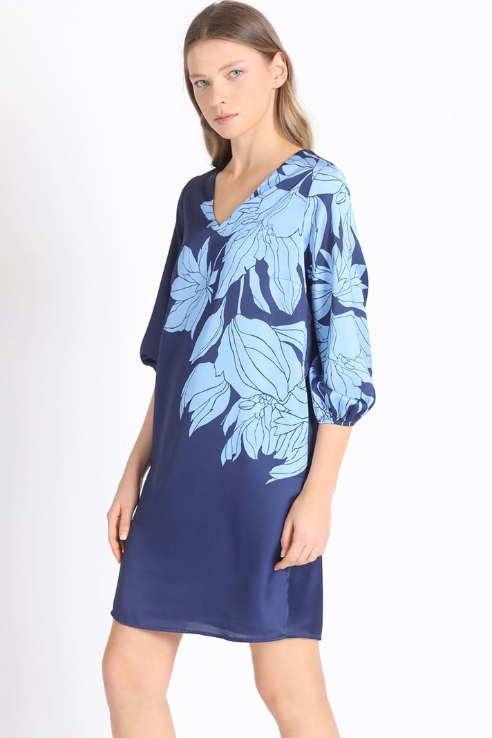 Vestido Recto Satin Estampado, Azul Liola-5