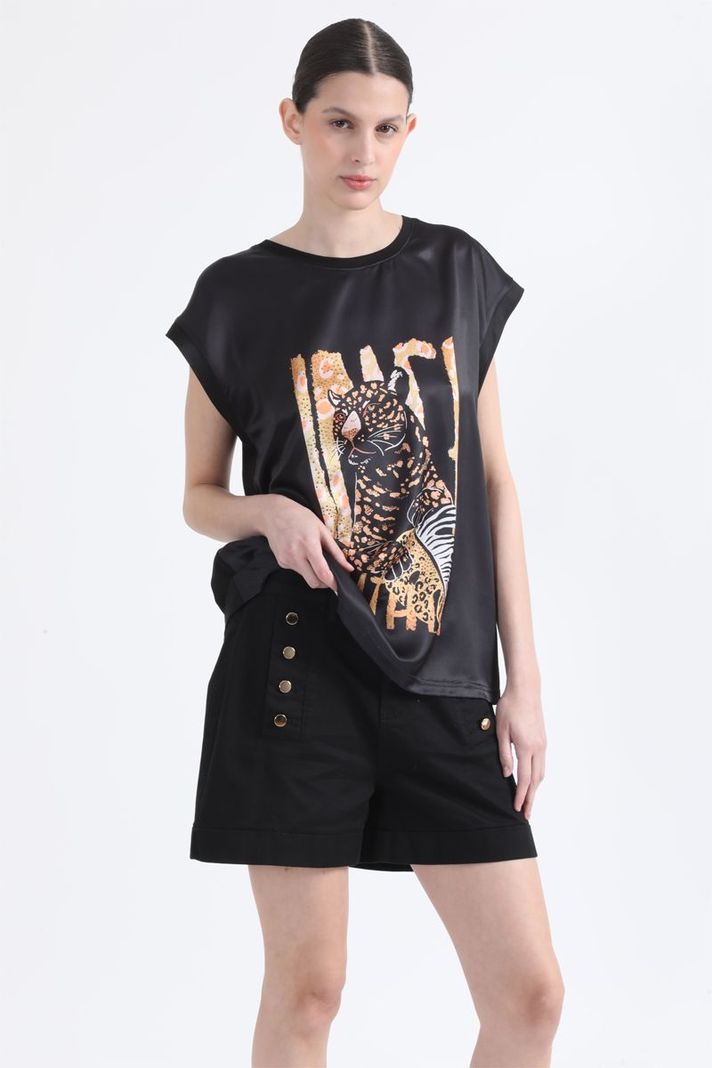 Polera Con Satin Estampado Tigre Animal, Negro Liola-2