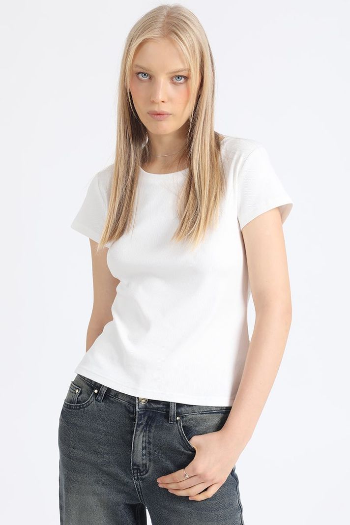Polera Basica Algodón Ribb, Crudo Liola-2