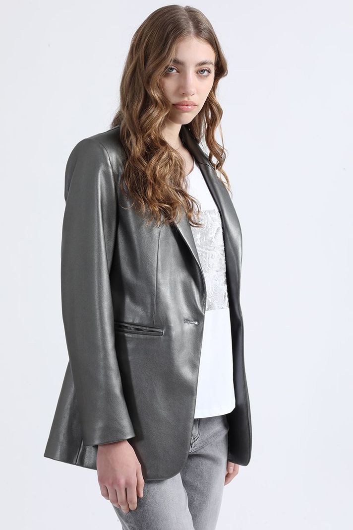 Blazer Efecto Cuero Metalizado, Gris Liola-0