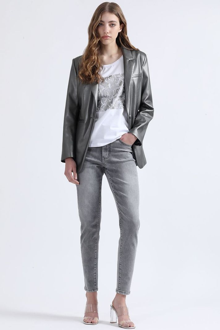 Blazer Efecto Cuero Metalizado, Gris Liola-1