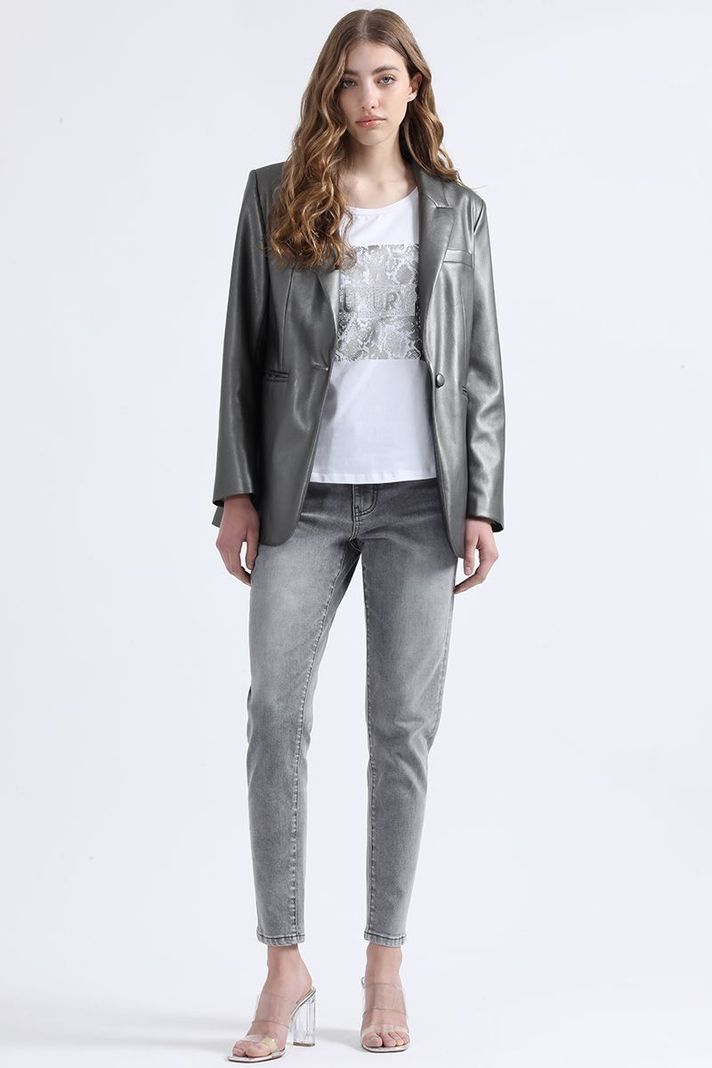 Blazer Efecto Cuero Metalizado, Gris Liola-2