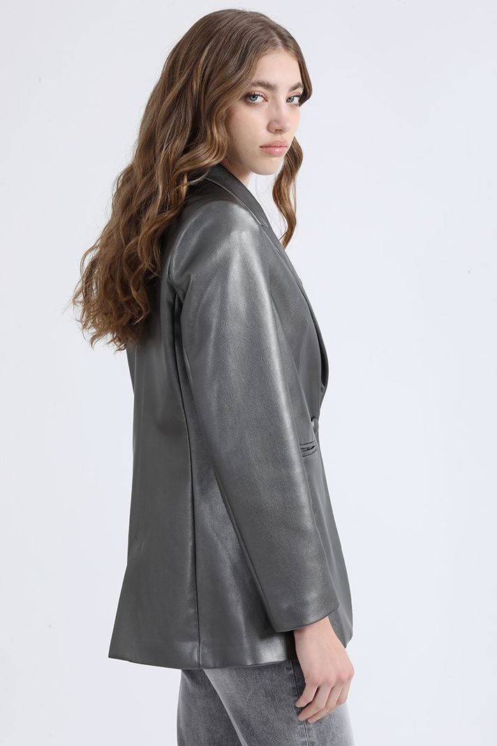 Blazer Efecto Cuero Metalizado, Gris Liola-3