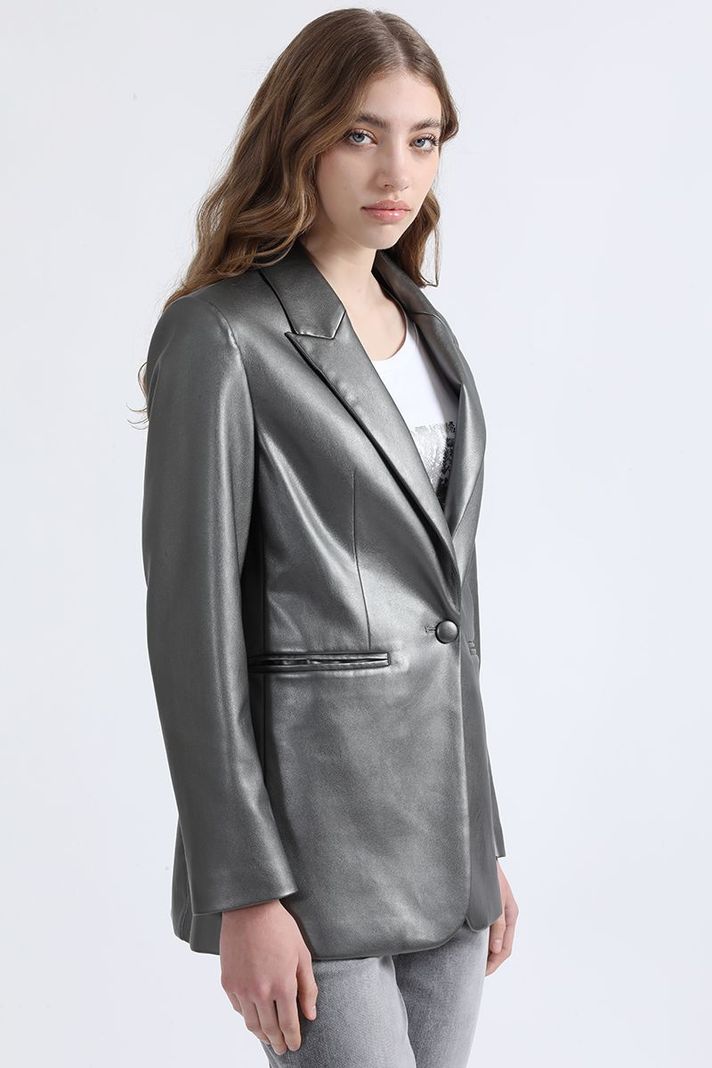 Blazer Efecto Cuero Metalizado, Gris Liola-4