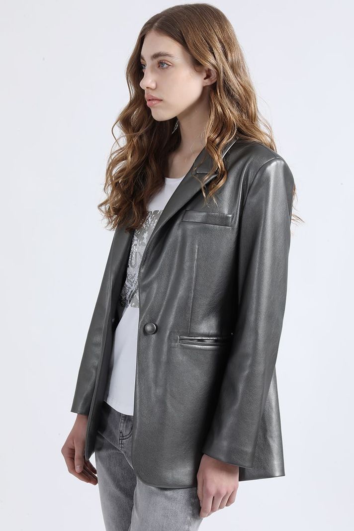 Blazer Efecto Cuero Metalizado, Gris Liola-5