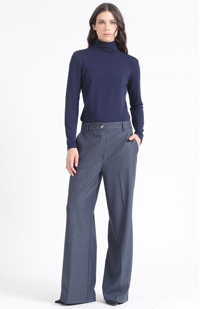 Pantalon Ancho, Tiro Alto, Principe De Gales, Azul Liola-0