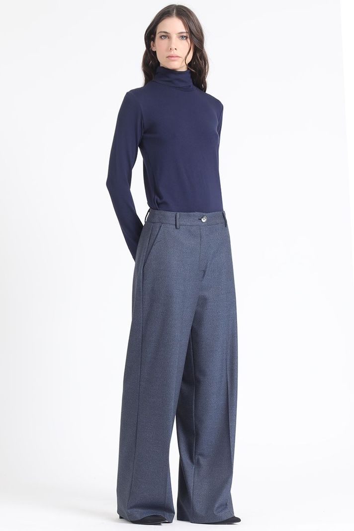 Pantalon Ancho, Tiro Alto, Principe De Gales, Azul Liola-1