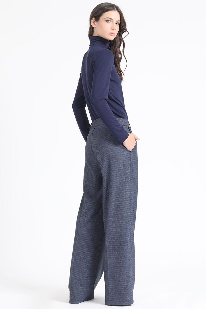 Pantalon Ancho, Tiro Alto, Principe De Gales, Azul Liola-3