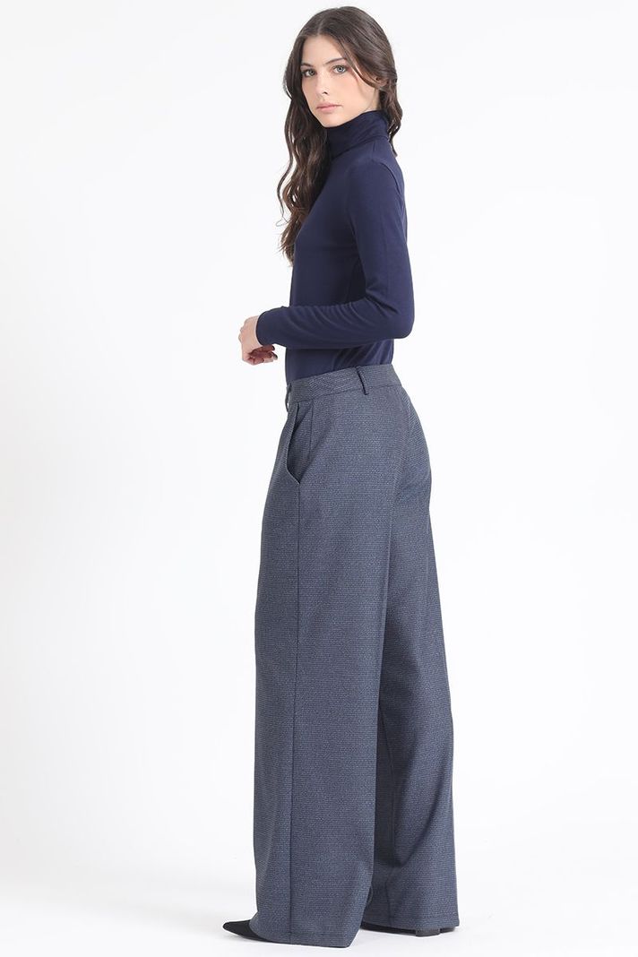 Pantalon Ancho, Tiro Alto, Principe De Gales, Azul Liola-4