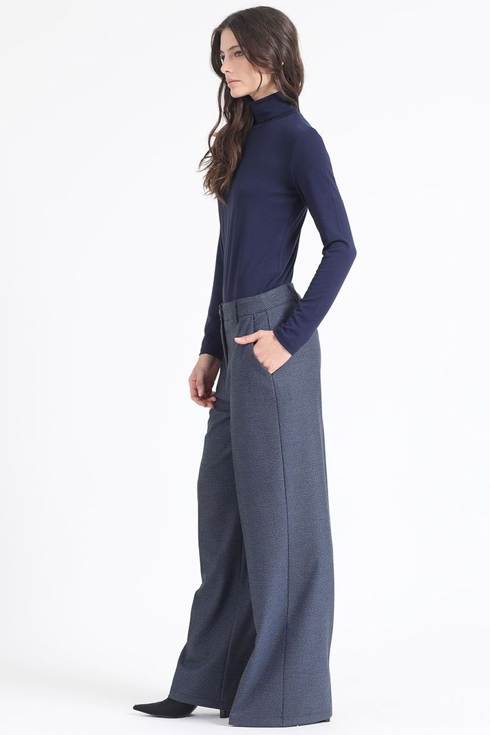 Pantalon Ancho, Tiro Alto, Principe De Gales, Azul Liola-5