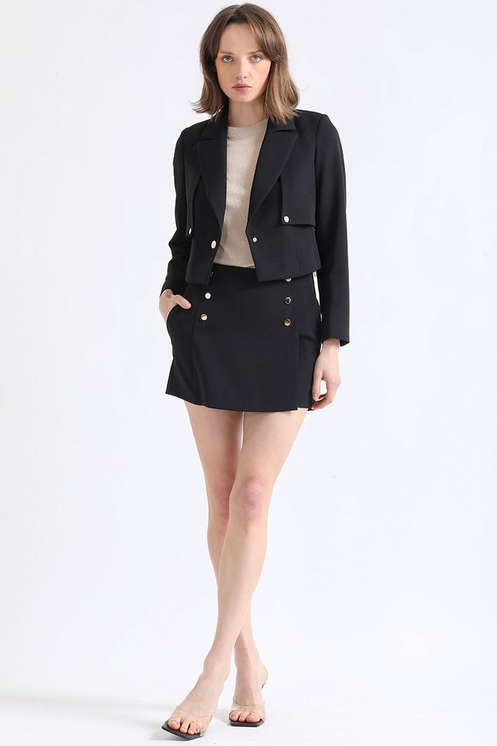 Blazer Cropped Tipo Trench, Negro Liola-1
