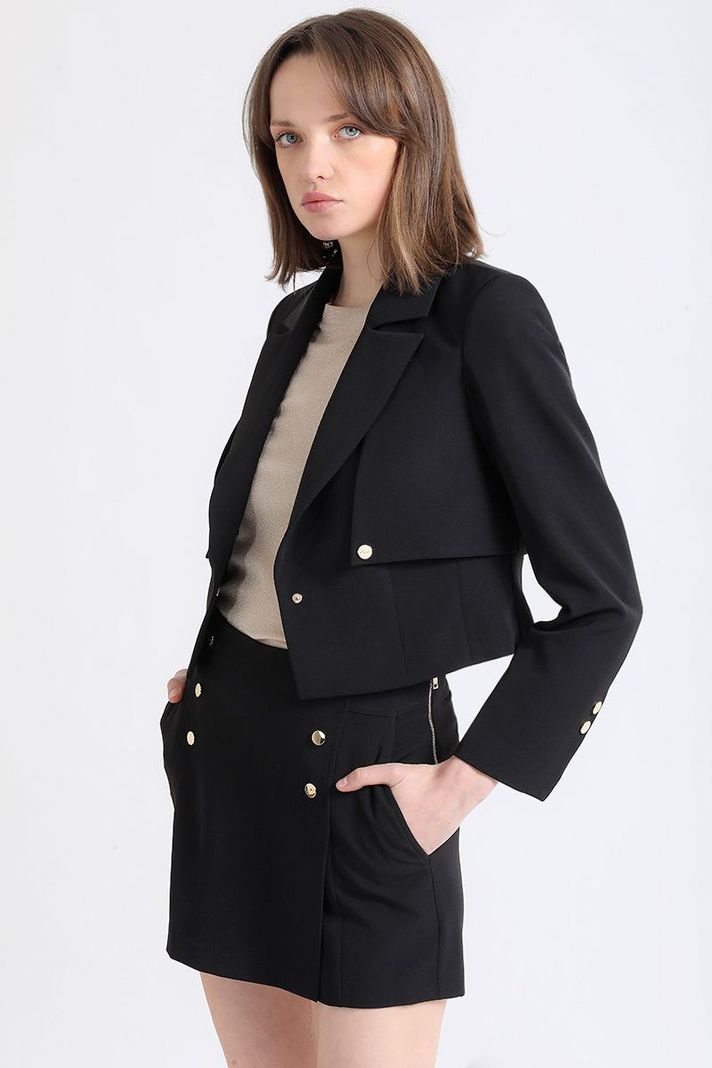 Blazer Cropped Tipo Trench, Negro Liola-2