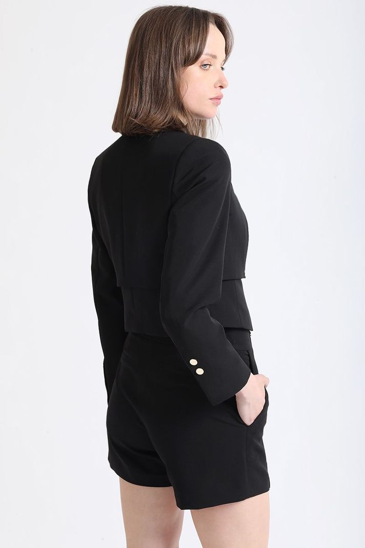 Blazer Cropped Tipo Trench, Negro Liola-3