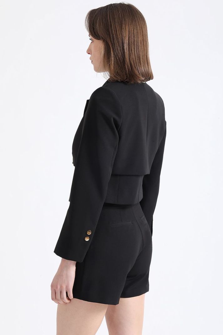 Blazer Cropped Tipo Trench, Negro Liola-4