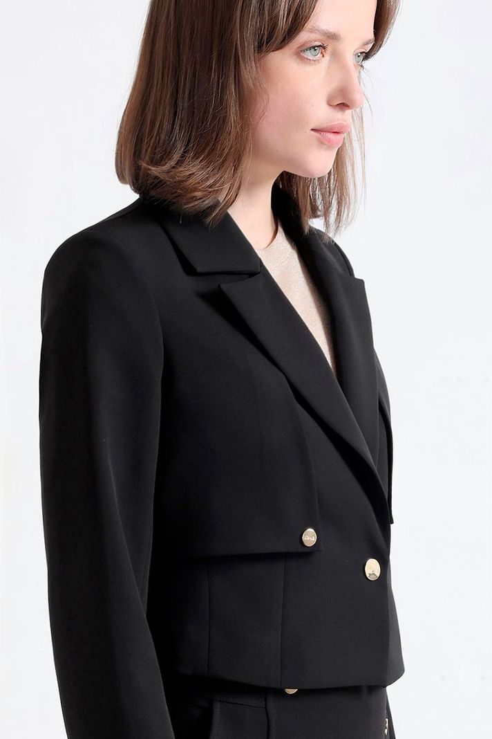 Blazer Cropped Tipo Trench, Negro Liola-5