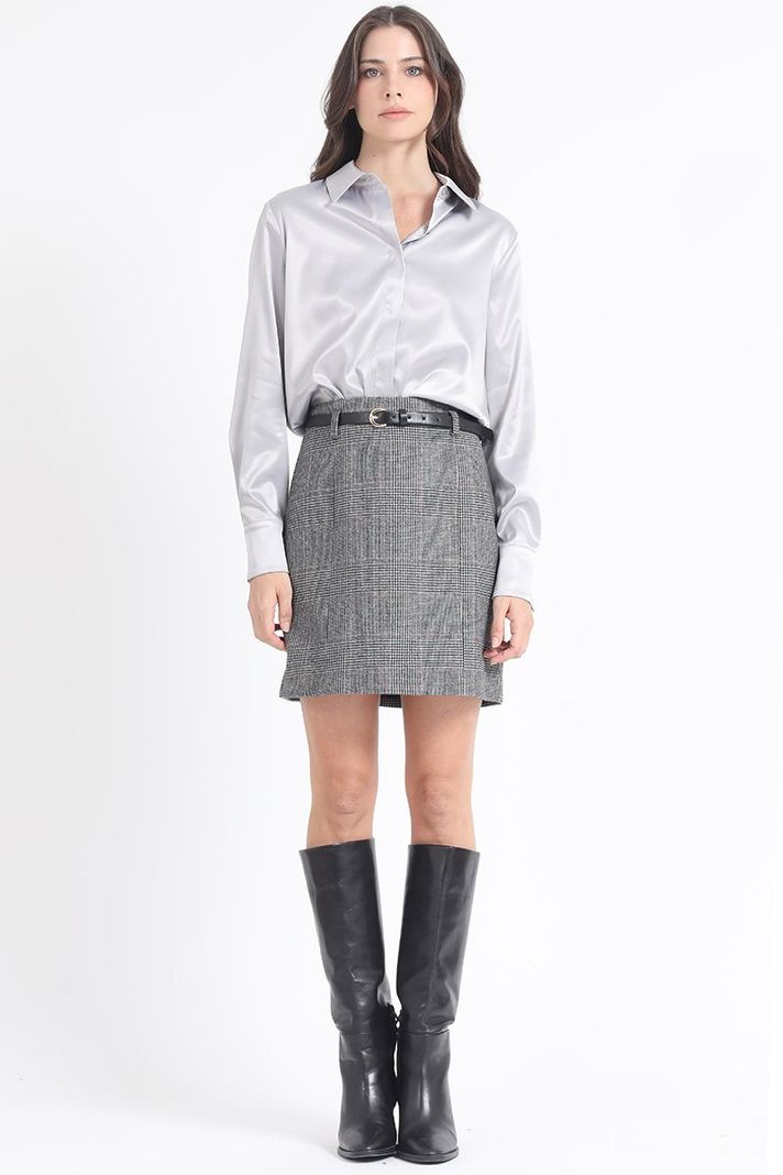 Falda Mini Principe De Gales, Negro Liola-1