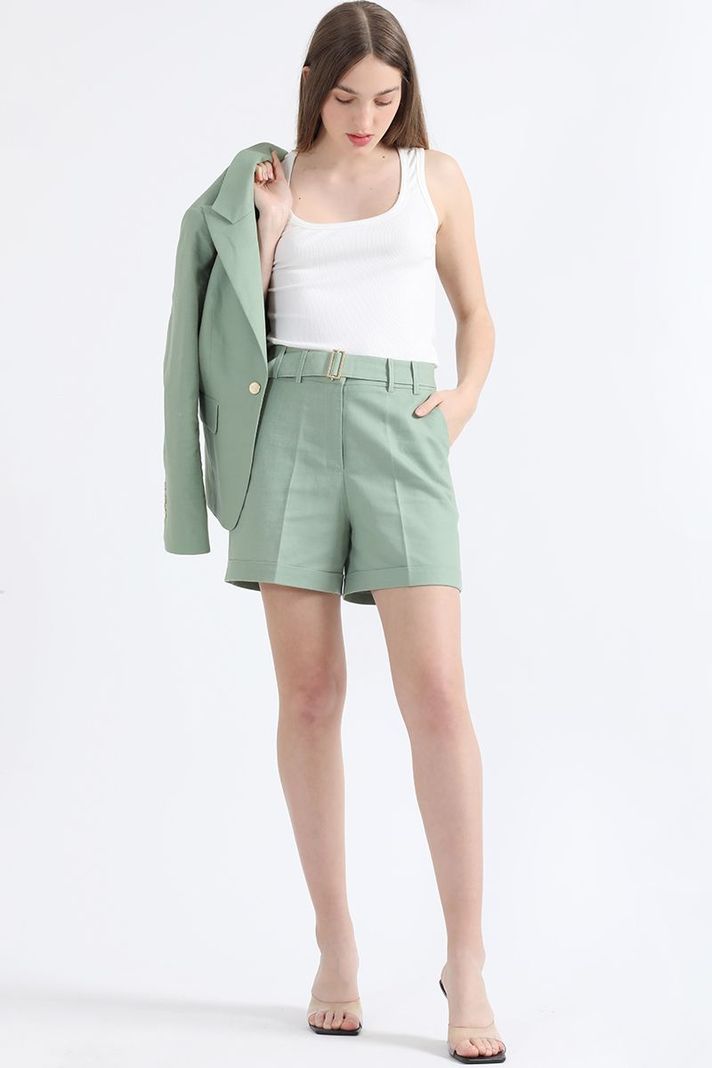 Short Tiro Alto Con Lazo, Lino Algodón, Verde Liola-0