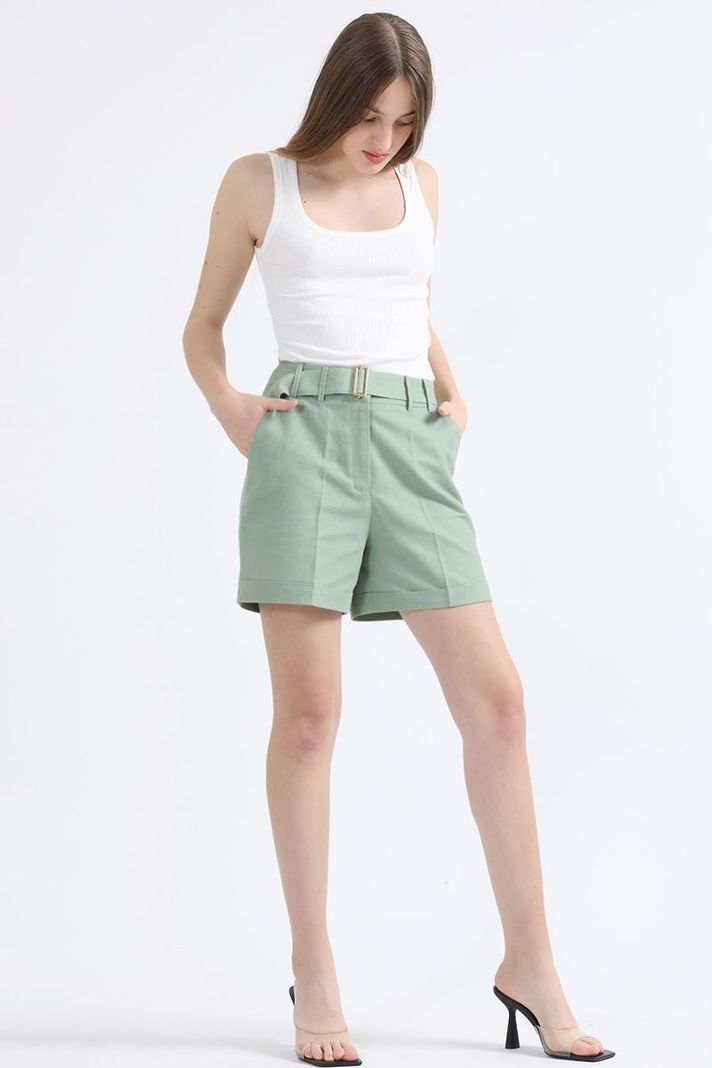 Short Tiro Alto Con Lazo, Lino Algodón, Verde Liola-4