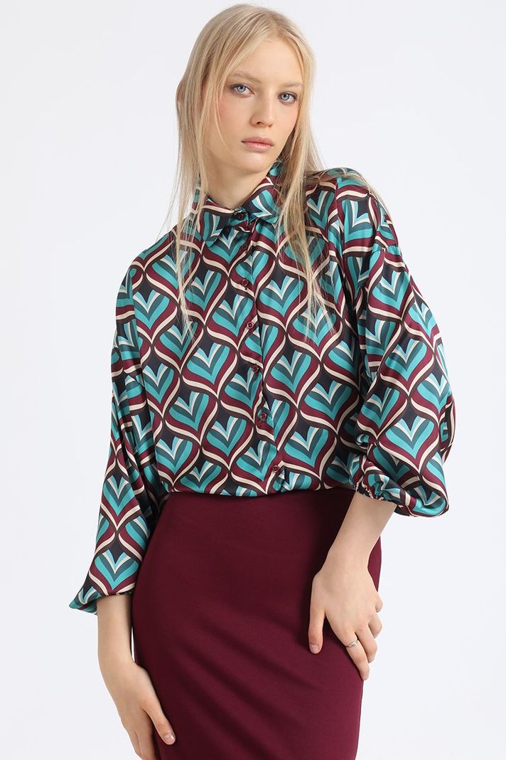 Blusa Crop Satin Estampado Retro, Burdeo Liola-0