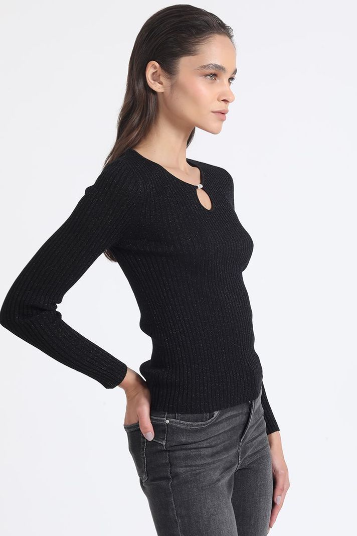 Sweater Tejido Punto Con Hilo Metalizado, Negro Liola-0