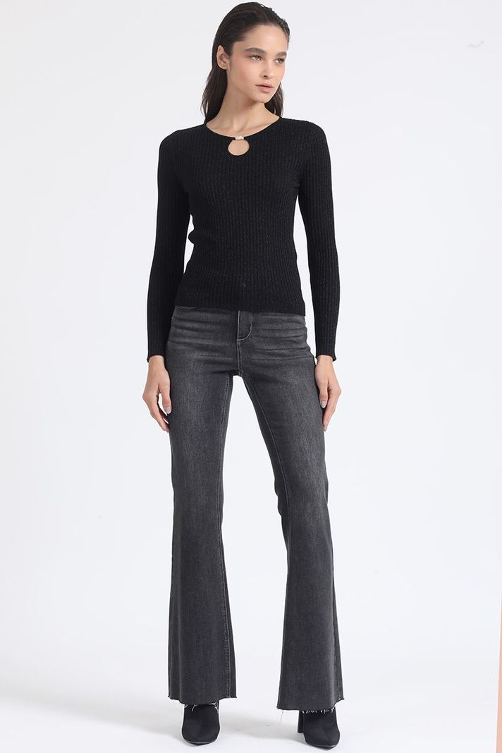 Sweater Tejido Punto Con Hilo Metalizado, Negro Liola-1