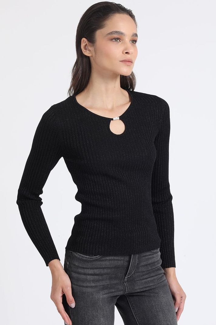 Sweater Tejido Punto Con Hilo Metalizado, Negro Liola-3