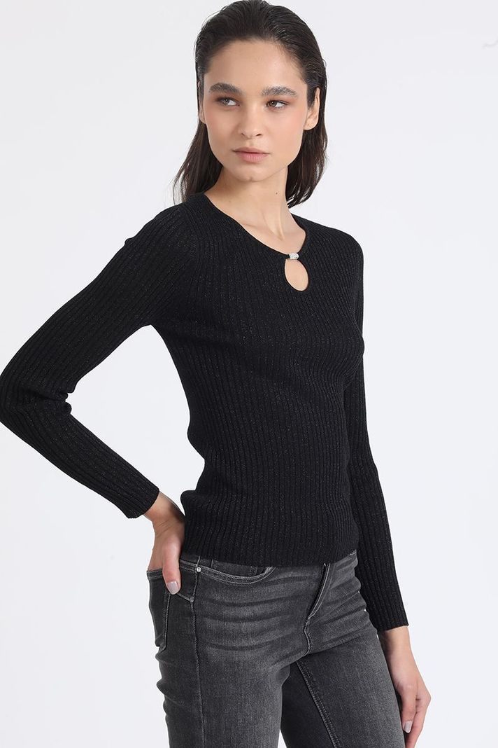 Sweater Tejido Punto Con Hilo Metalizado, Negro Liola-4