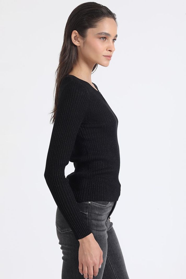 Sweater Tejido Punto Con Hilo Metalizado, Negro Liola-5