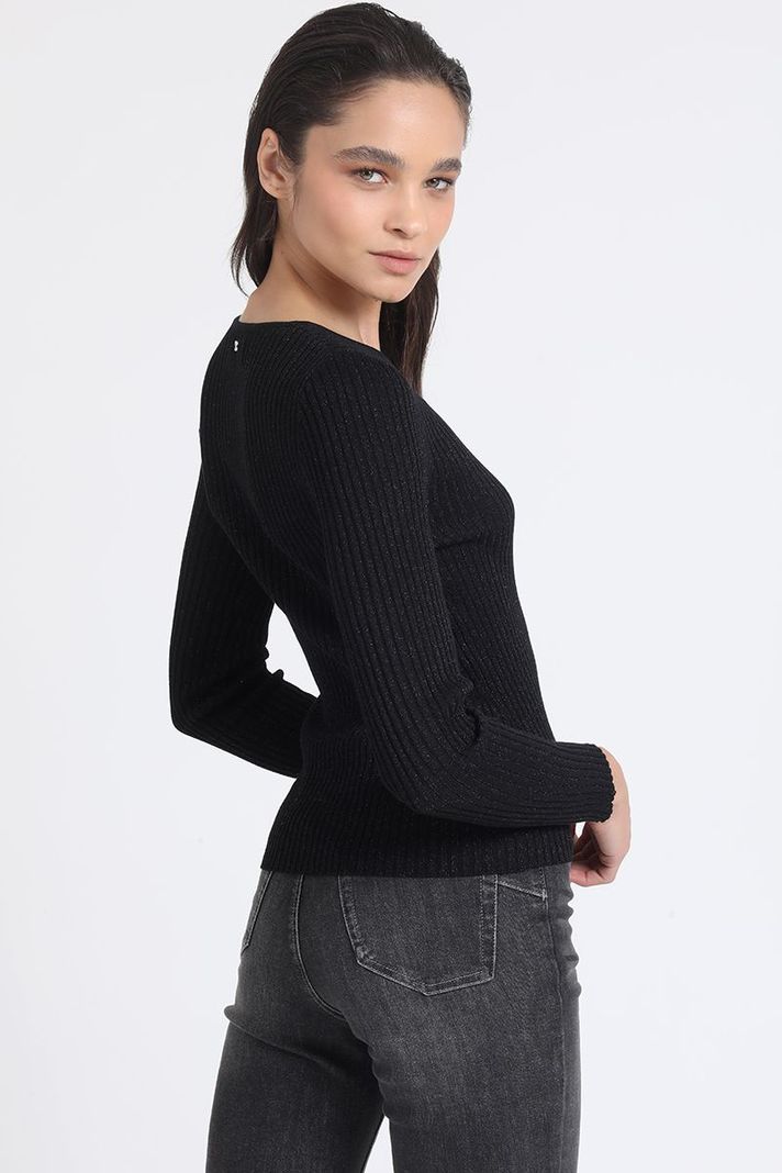 Sweater Tejido Punto Con Hilo Metalizado, Negro Liola-6