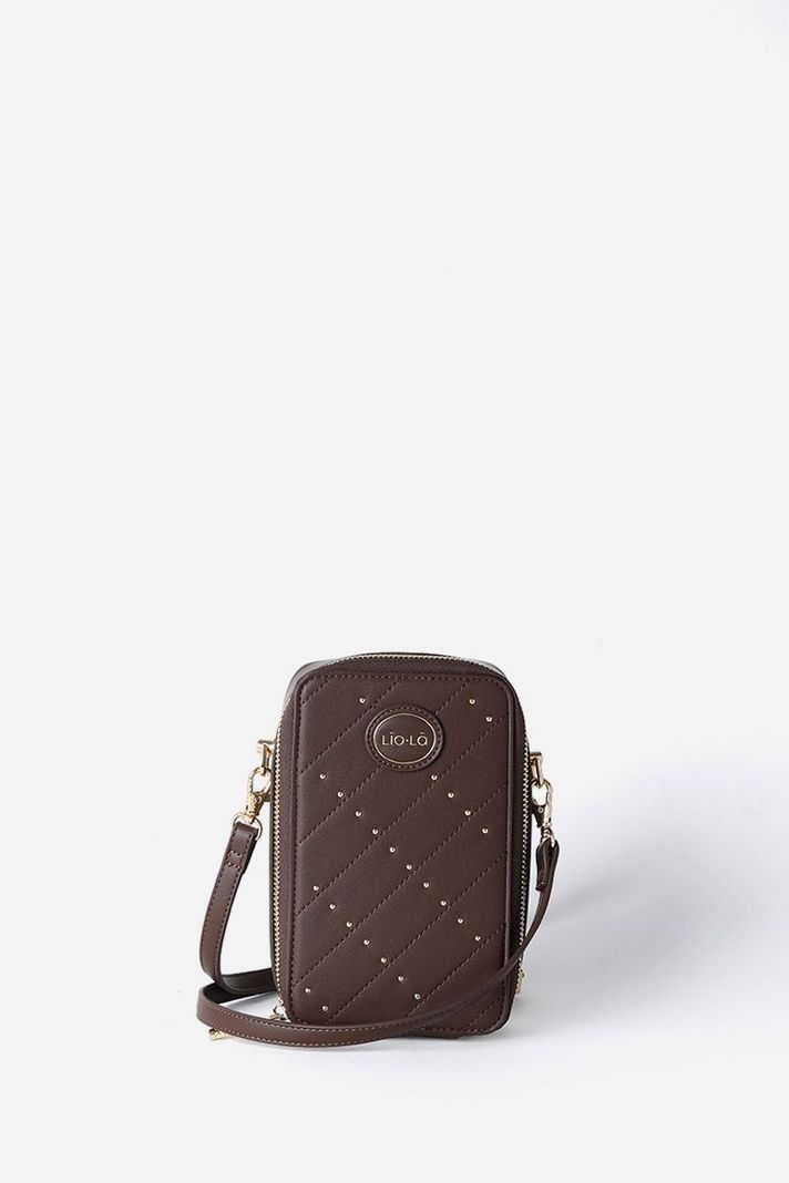 Bolso Para Celular Con Tachas, Efecto Cuero, Chocolate Liola-0