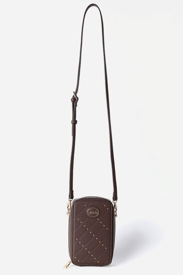 Bolso Para Celular Con Tachas, Efecto Cuero, Chocolate Liola-3