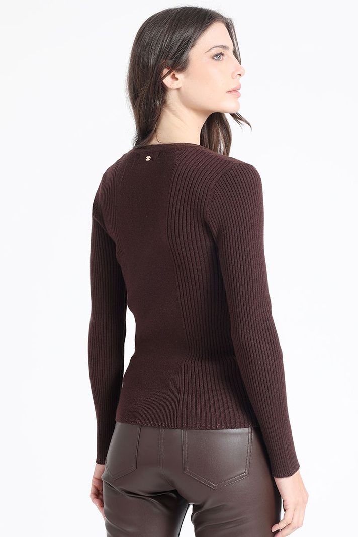 Sweater Punto Con Detalles Hilo Metalizado, Chocolate Liola-3