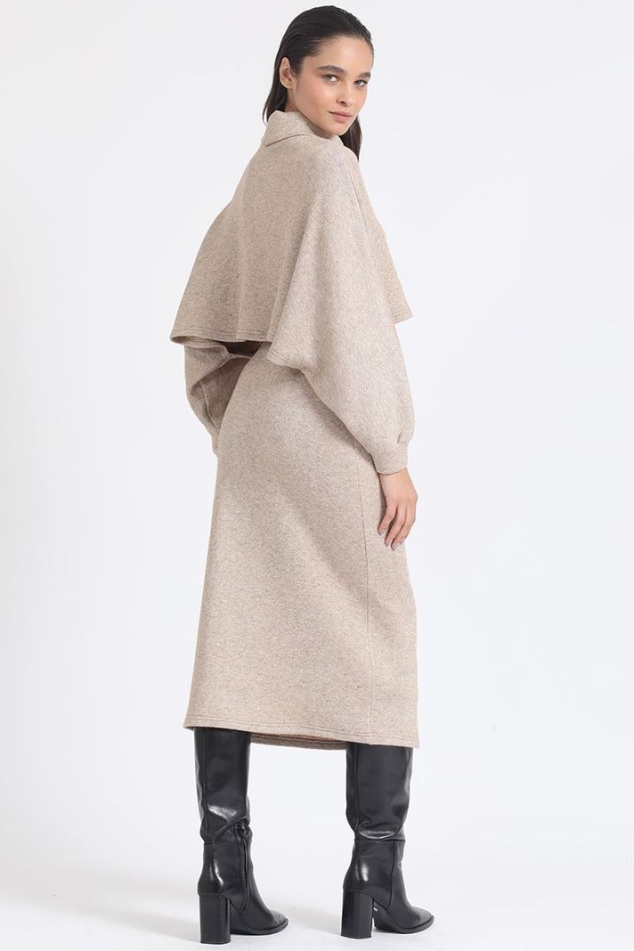 Falda Midi Tejido, Tubo, Con Hilo Metalizado, Beige Liola-5