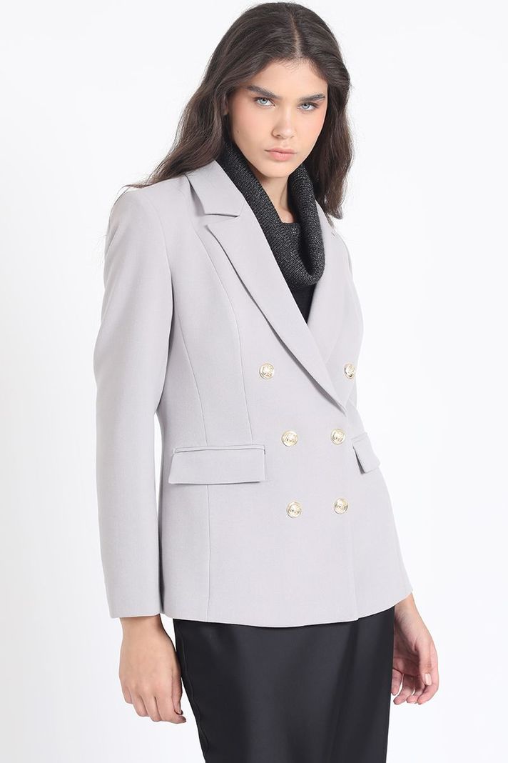 Blazer Entallado Cruzado, Gris Liola-0