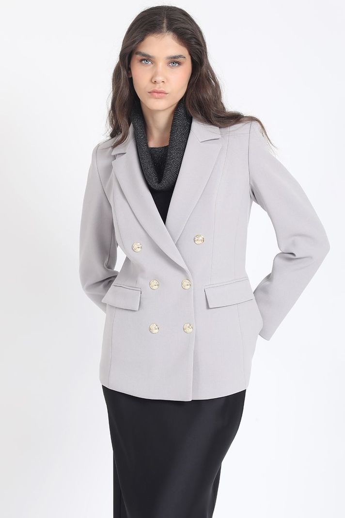 Blazer Entallado Cruzado, Gris Liola-2