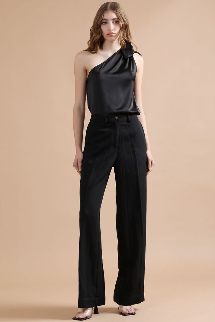 Pantalon Ancho Con Lyocell, Tiro Alto, Negro Liola-0