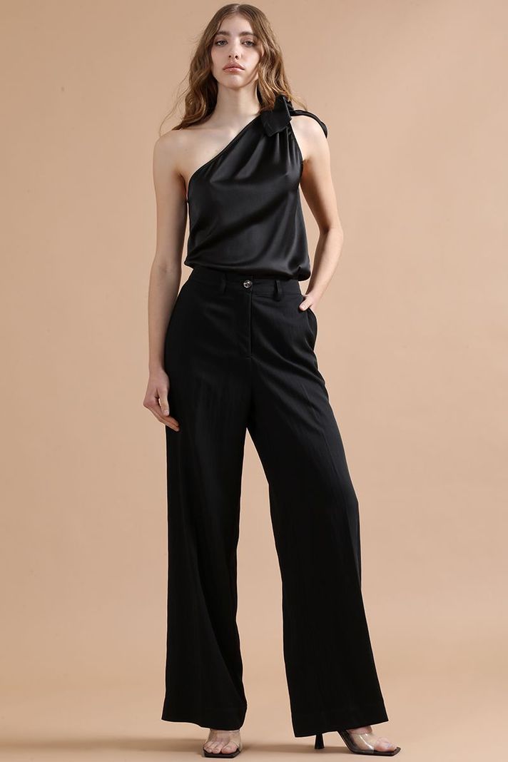 Pantalon Ancho Con Lyocell, Tiro Alto, Negro Liola-1