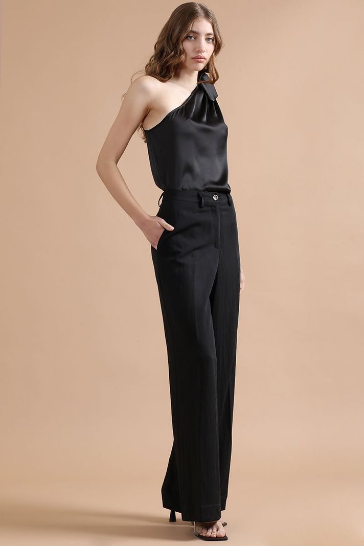 Pantalon Ancho Con Lyocell, Tiro Alto, Negro Liola-2