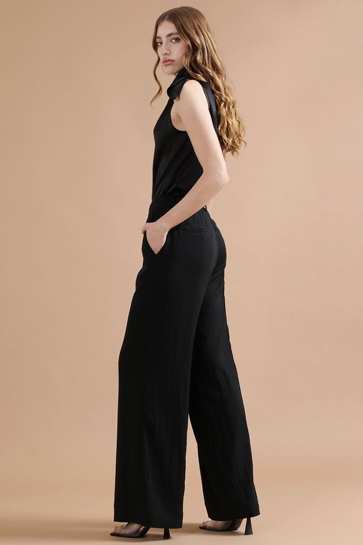 Pantalon Ancho Con Lyocell, Tiro Alto, Negro Liola-3