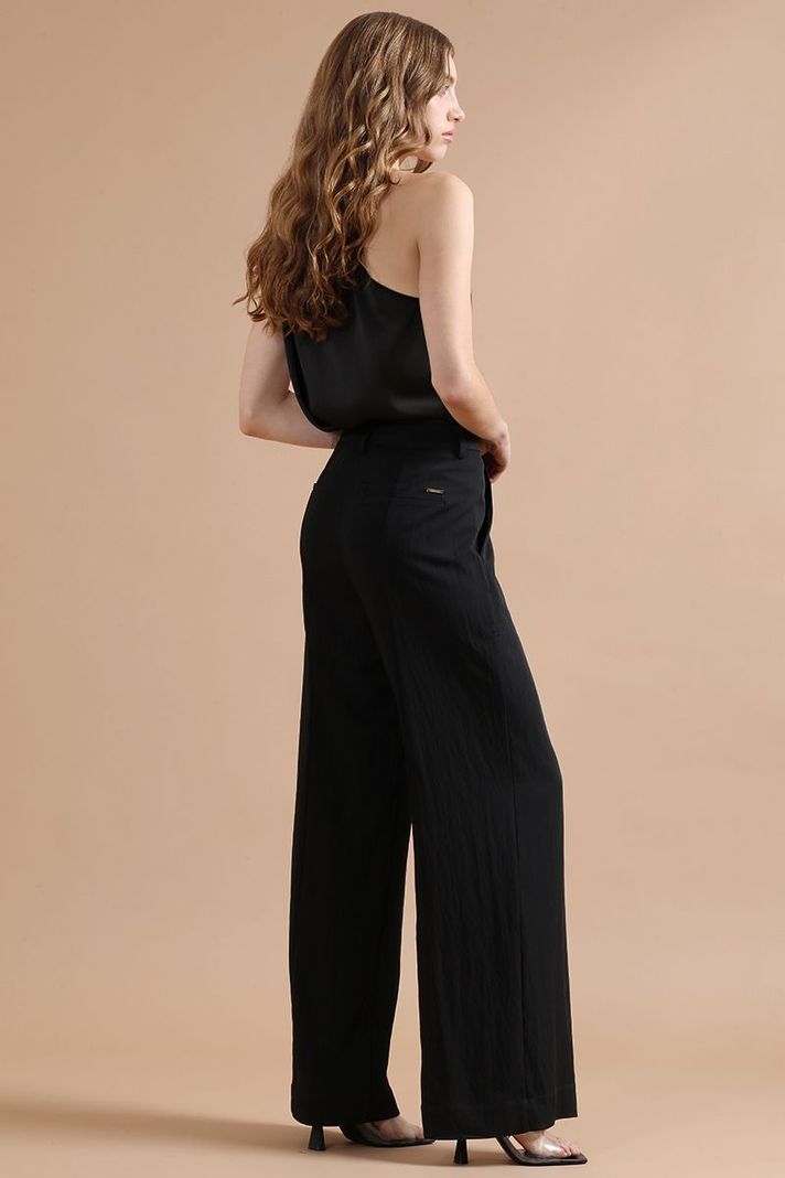 Pantalon Ancho Con Lyocell, Tiro Alto, Negro Liola-4
