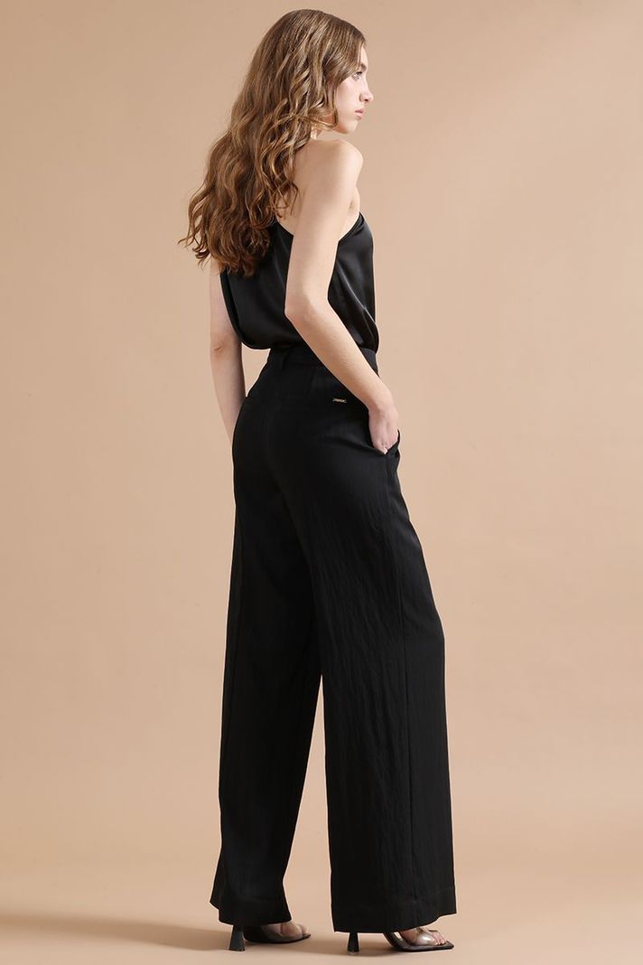 Pantalon Ancho Con Lyocell, Tiro Alto, Negro Liola-5