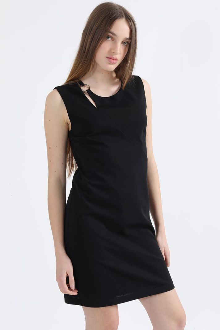 Vestido Asimetrico, Aplicación Argolla, Negro Liola-0