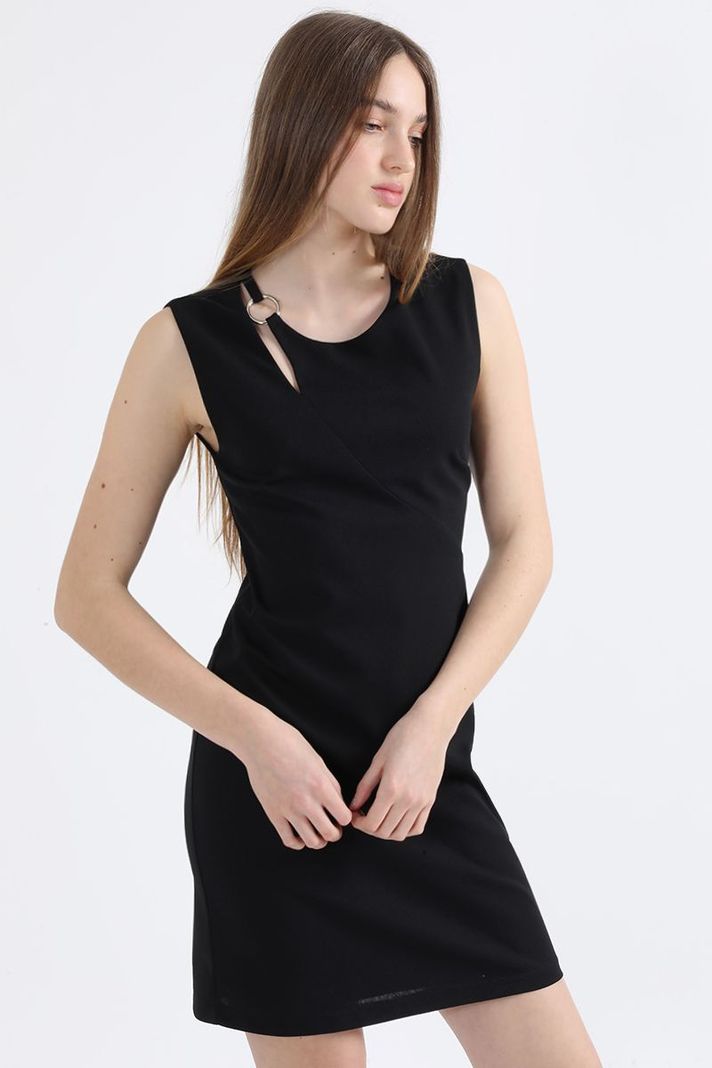 Vestido Asimetrico, Aplicación Argolla, Negro Liola-2