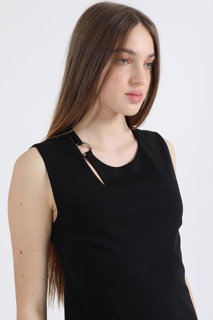 Vestido Asimetrico, Aplicación Argolla, Negro Liola-3