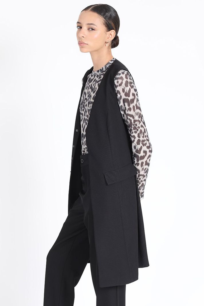 Chaqueta Larga Sin Mangas, Negro Liola-5