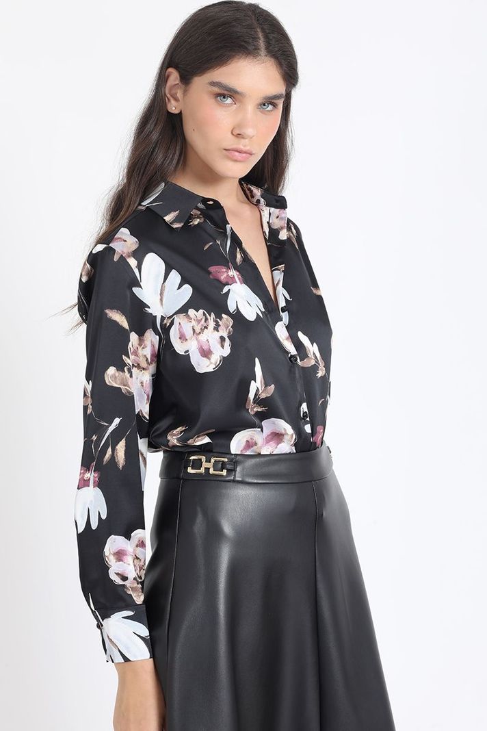 Blusa Satin Estampado, Negro Liola-4